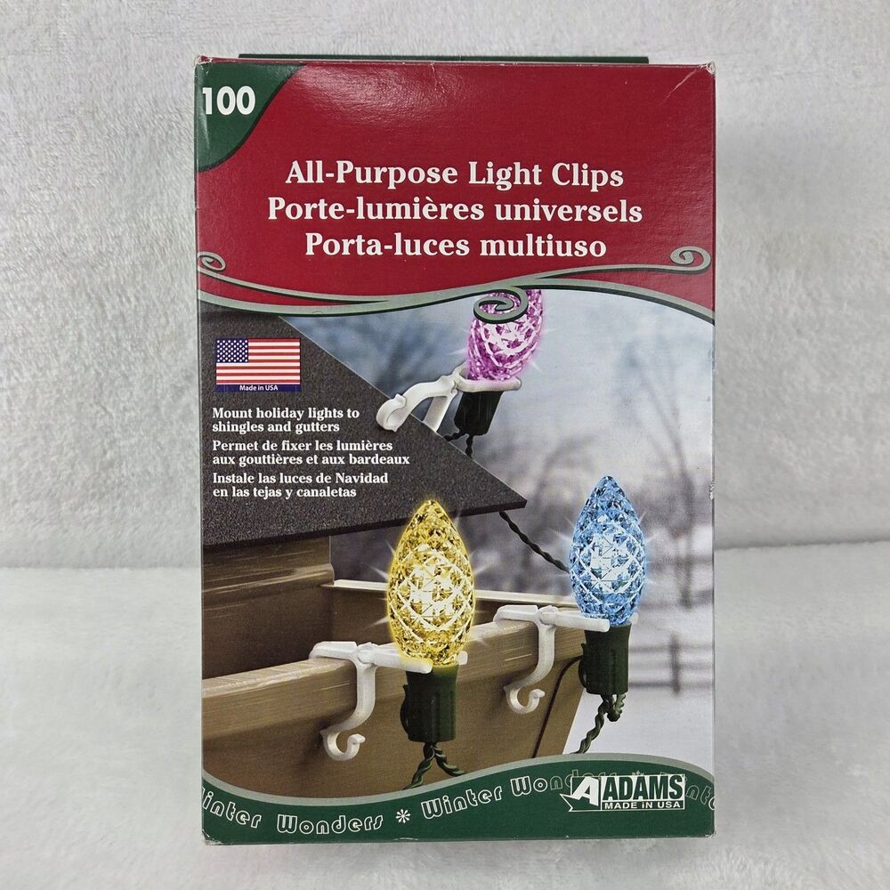 Adams All-Purpose Light Clips 100 Ct Mounts to Gutters/Shingles‎ USA